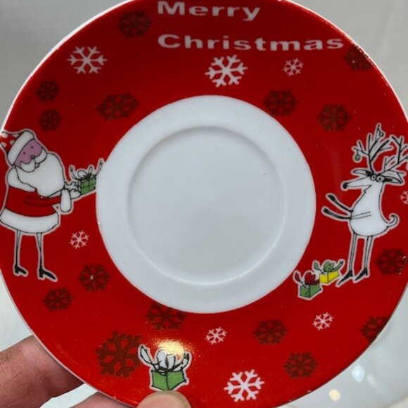 VTG 90's 2 Pc Set Christmas Porcelain Expresso Mini Cup/Saucer Santa & Reindeer - Picture 6 of 16